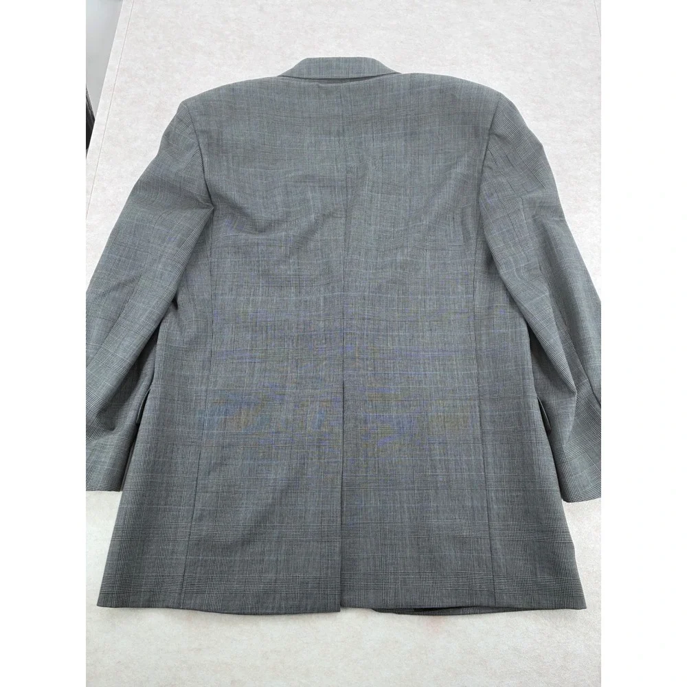 Brooks Brothers Brooksease Grey Glen Plaid Wool Blazer 42R Black Overcheck Coat